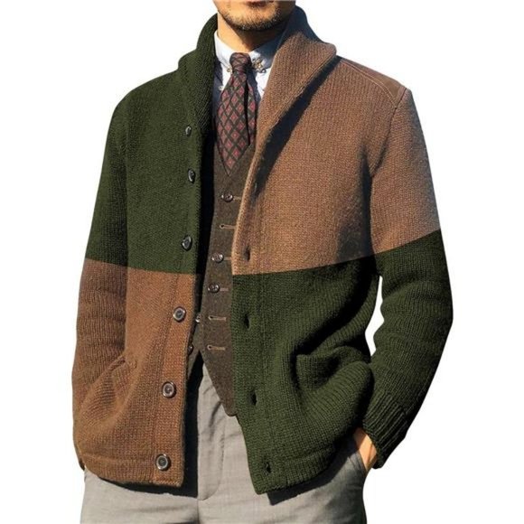 Other - Men's Color Block Cardigan Sweaters Shawl Collar Knitted Long Sleeve NWT